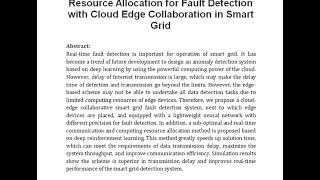 Deep Reinforcement Learning Based Resource Allocation for Fault Detection with Cloud Edge Collaborat [upl. by Sisson644]