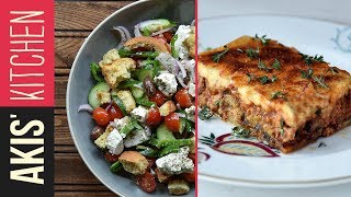 Authentic Greek Moussaka amp Greek Salad  Akis Petretzikis [upl. by Egerton]