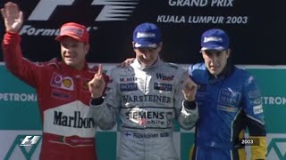 Your Favourite Malaysian Grand Prix  2003 Raikkonens First Win Alonsos First Podium [upl. by Ettenom515]