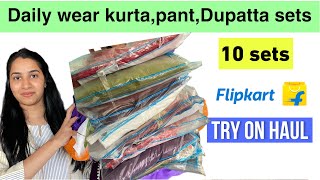 Huge Daily wear kurtapantDupatta sets  Flipkart kurta sets for office and collage  try on Haul [upl. by Ahtennek]