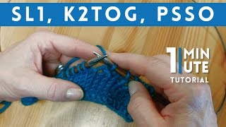 SL1 K2TOG PSSO  Quick 1 Minute Knitting Tutorial [upl. by Bergman]