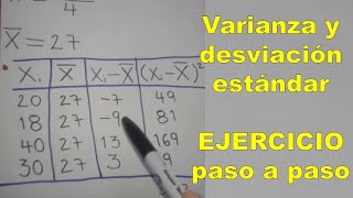 Como calcular la VARIANZA y la DESVIACION ESTANDAR ejercicio ejemplo [upl. by Erual344]