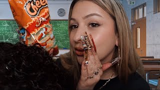 ASMR Hot Cheeto Girl sits in back of you in class🌶️ She plays with your hair amp does your makeup😚 [upl. by Kippar]