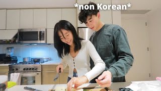 Making a Korean Recipe but I instruct ONLY in Korean to My Friend [upl. by Rebmit]