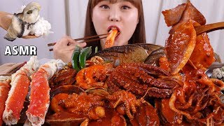 ASMR Mukbang｜굴밥과 킹크랩 다리 전복 문어 오징어를 넣은 매콤한 해물찜까지 먹어보아용 [upl. by Atnom]