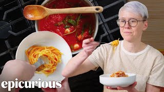 The Best Tomato Sauce Youll Ever Make RestaurantQuality  Epicurious 101 [upl. by Izy]