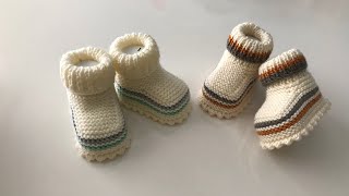 Örgü bebek patik yapımı tarifi detayları ile babybooties knitting babyshoes [upl. by Onihc]