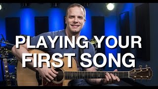 Playing Your First Song  Beginner Guitar Lesson 10 [upl. by Graf]