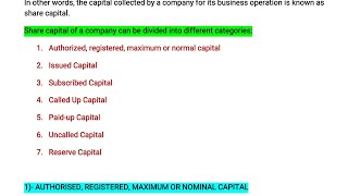 Share Capital Types of share capital Company law [upl. by Tabbie962]