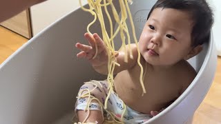 Baby tactile play  noodles D257 [upl. by Amzu284]