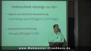 Unterschied strong zu b und em zu i als HTMLTAGs  wwwwebmastercrashkursde [upl. by Ylek]