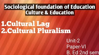 Cultural Lag amp Cultural Pluralism Bed 2nd sem explained by Namita [upl. by Kcire]