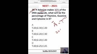 If Adenine makes 30 of the DNA molecule what will be the percentage of Thymine Guanine neet 2021 [upl. by Cordi]