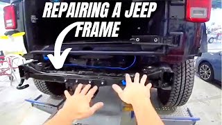 Repairing A jeepwrangler Frame autobody bodyshop collision bodywork jeeps framemachine [upl. by Savory]