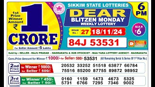 🔴LIVE Sikkim State Lottery Result 6PM 18112024 Dear Blitzen Monday [upl. by Walker]