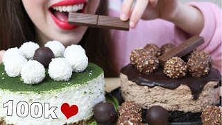 ASMR NUTELLA CHEESE CAKE  MATCHA CAKE Eating Sounds No Talking [upl. by Denae]