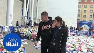 Rebekah and Jamie Vardy weep as they visit Leicester City memorial [upl. by Liuqnoj441]