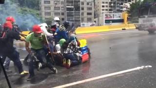 Protesters Knocked Down by Water Cannons in Caracas [upl. by Flss485]