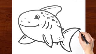 Shark Fish Drawing Easy and Simple for kids  Shark drawing  How to draw shark fish for kids [upl. by Naivad]