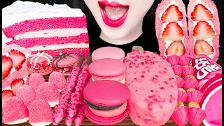 ASMR Pink Dessert Ice Cream Cake Jelly 핑크 케이크 아이스크림 젤리 먹방 Mukbang Eating [upl. by Yrrehc]