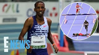 Olympic Runner Lamecha Girma Taken on Stretcher After Frightening Fall  2024 Olympics  E News [upl. by Nomled]