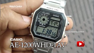 AE1200WHD1AV Casio Digital Square Stainless Steel Wrist Watch with World Time illuminator [upl. by Ardnu]