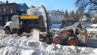 Snow Removal Vehicle doing Snow Cleaning on Streets With Grader amp Truck in Cold Weather  Snowfall [upl. by Anem]