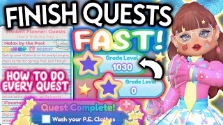 HOW TO FINISH EVERY QUEST amp LEVEL UP FAST IN CAMPUS 3 HACKS amp TIPS ROBLOX Royale High Secrets [upl. by Esidnak]