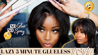 LAZY 5 MINUTE GLUELESS WIG INSTALL ROUTINE ✨No Lace Glue No Lace Spray✨ Laurasia Andrea Wigs [upl. by Nirihs]