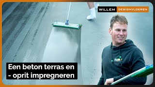 Een beton terras en oprit impregneren  Willem Designvloeren [upl. by Rozek129]