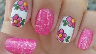 Unhas Decoradas Com Flores Manual Bela e Simples Nail Art [upl. by Ladnyk]