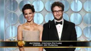 Seth Rogen and Kate Beckinsale Funny Moments  Golden Globes 2012 HQ [upl. by Panchito]