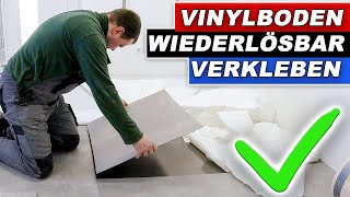 Vinylboden verlegen  kleben auf Estrich Verlegeplatten  Wiederlösbares Klebesystem 🛠 [upl. by Bubb]