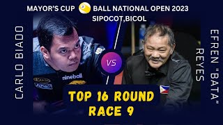 Top 16  Carlo Biado VS Efren “Bata” Reyes  Race 9 [upl. by Sigmund]