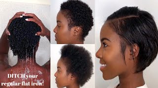 How To Wash Blow Dry  Straighten SUPER SHORT Natural Hair  Nia Hope [upl. by Gant]