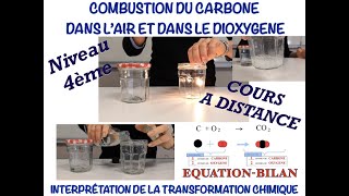 COMBUSTION DU CARBONE DANS L’AIR ET DANS LE DIOXYGENE TRANSFORMATION CHIMIQUEEQUATIONBILANCOURS [upl. by Pizor]