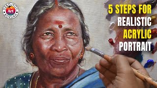 My 5 STEPS for a Realistic Acrylic Portrait  Acrylic Portrait Painting Tutorial by Debojyoti Boruah [upl. by Ahsenauj]