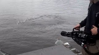 M134 MINI GUN AIRSOFT SHOOTING AT THE LAKE [upl. by Nonnah]