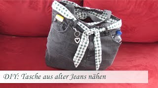 DIY Einfache Tasche nähen aus einer alten Jeans  Für Nähanfänger [upl. by Zanze]