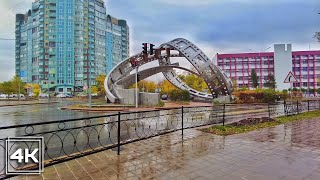 The sound of rain in the city Karaganda  Walk along Abay street  Kazakhstan in 4K [upl. by Yelhsa]