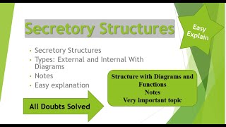 Secretory structureInternal Oil bodiesMucilage cellTanninsCavities and ductsLaticifersPart2 [upl. by Fredra237]