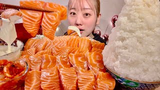 ASMR Salmon Sashimi【Mukbang Eating Sounds】【English subtitles】 [upl. by Dorian]