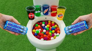 Mini Plastic Balls VS Popular Sodas  Coca Cola Sprite Fanta Schweppes and Mentos in the toilet [upl. by Adnesor]