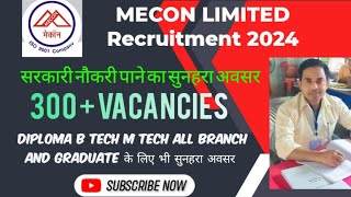 MECON Limited Recruitment 2024  Today latest Govt Jobs for BTECH Diploma Engineering all branch [upl. by Notxap]