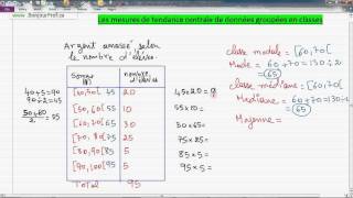 Secondaire 3 Québec Statistique  78 moyenne médiane et mode de données groupées en classes [upl. by Eliseo]