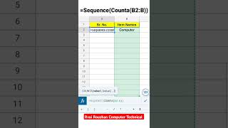 How To Add Auto Sequence Formula shortsfeed shorts excel computer [upl. by Sari604]