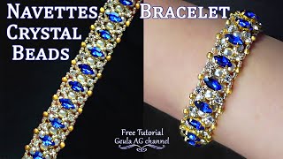 Crystal Navettes Beads Bracelet DIY Bracelet Beaded Bracelet Jewelry Making Free Tutorial [upl. by Messere]