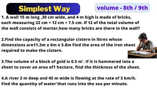 Volume important questions class 8th and 9th [upl. by Vargas]