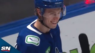 Canucks Jonathan Lekkerimaki Scores First NHL Goal In Second Career Game [upl. by Manuela]