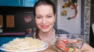 МУКБАНГ ПАСТА С КАЛЬМАРАМИ В СЛИВОЧНОЧЕСНОЧНОМ СОУСЕГРЕЧЕСКИЙ 🥗MUKBANG HALK FAMILY ЕДА ОБЖОР [upl. by Newby749]